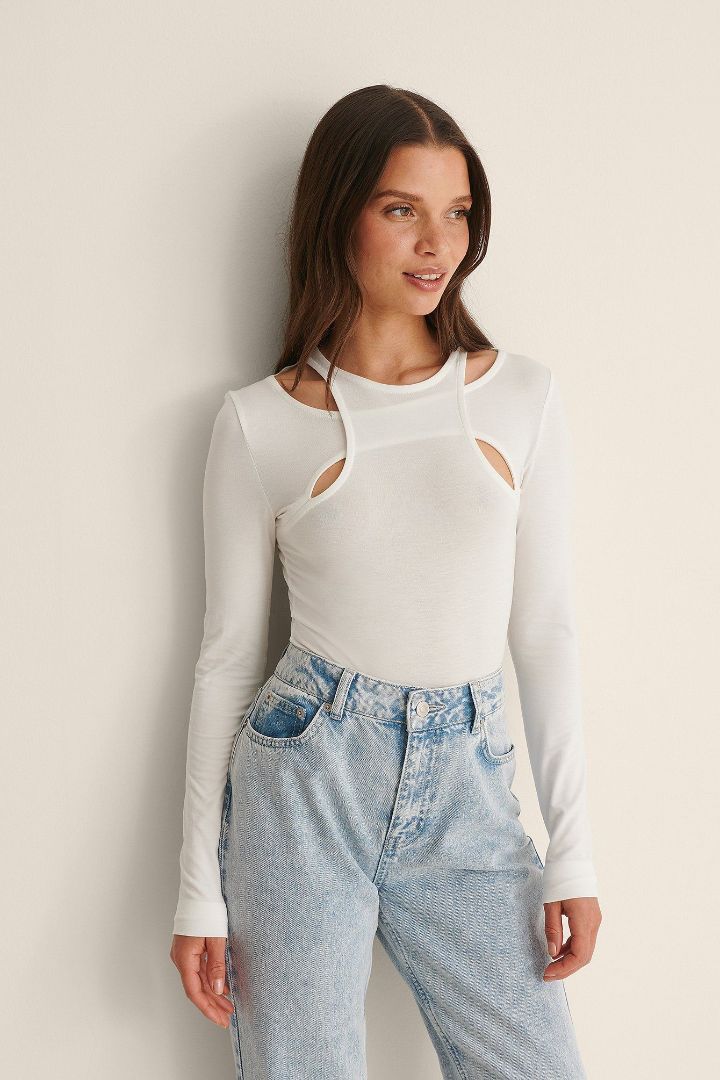 Picture of Cut Out High Neck Top-White