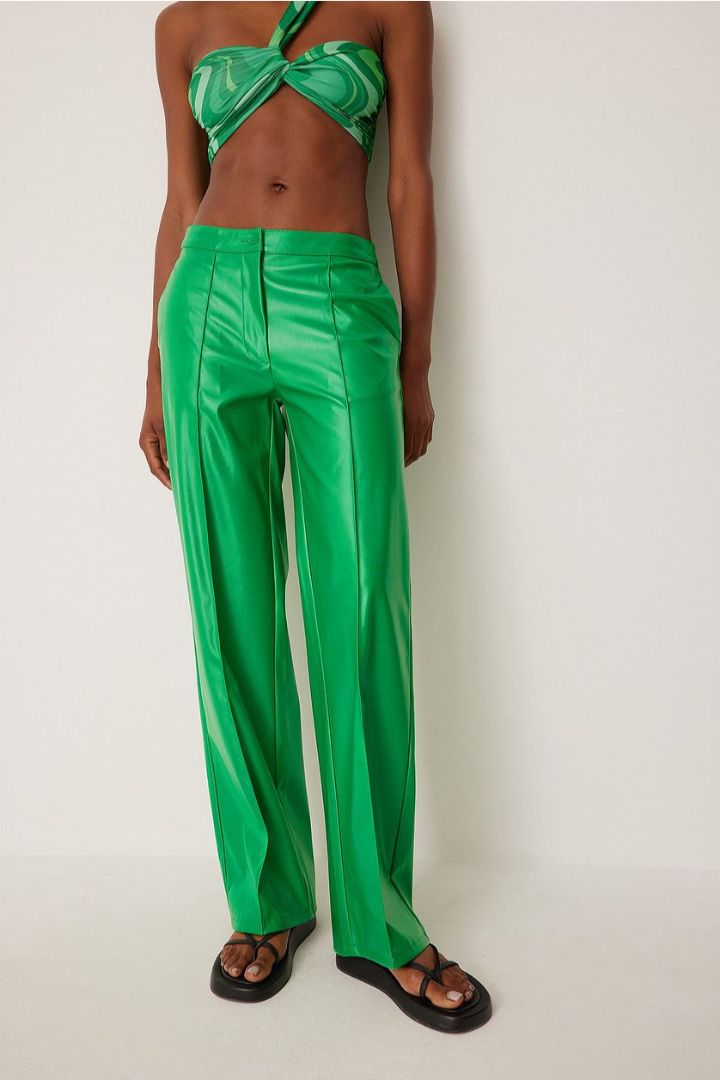 Picture of Shiny PU Straight Fit Pants-Green
