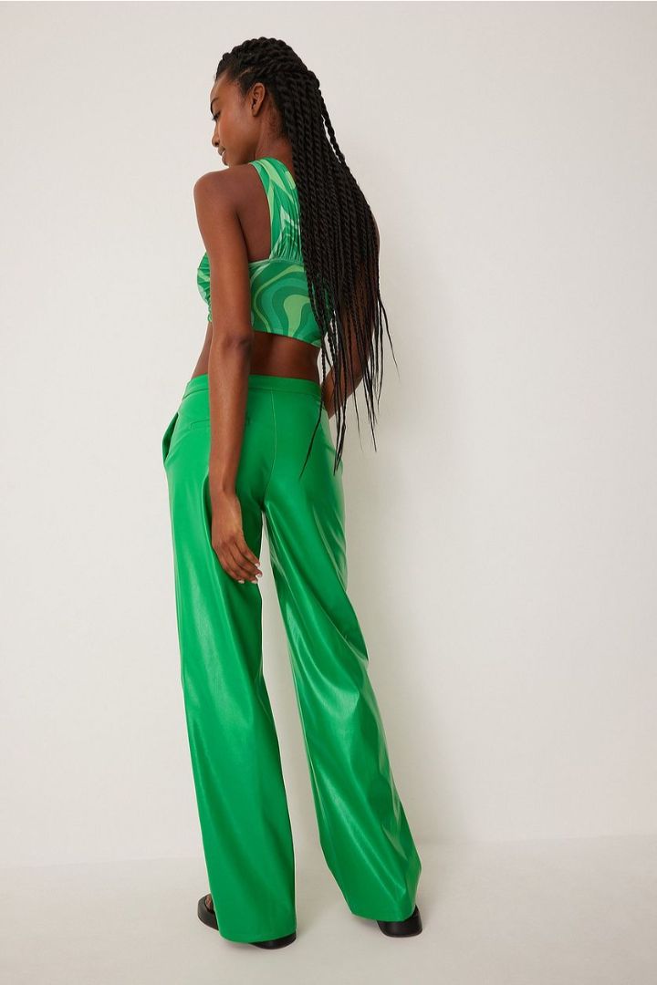 Picture of Shiny PU Straight Fit Pants-Green