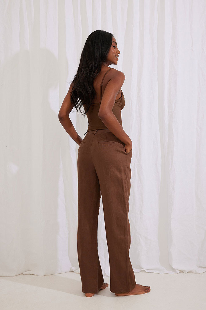 صورة Linen Suit Trousers-Brown