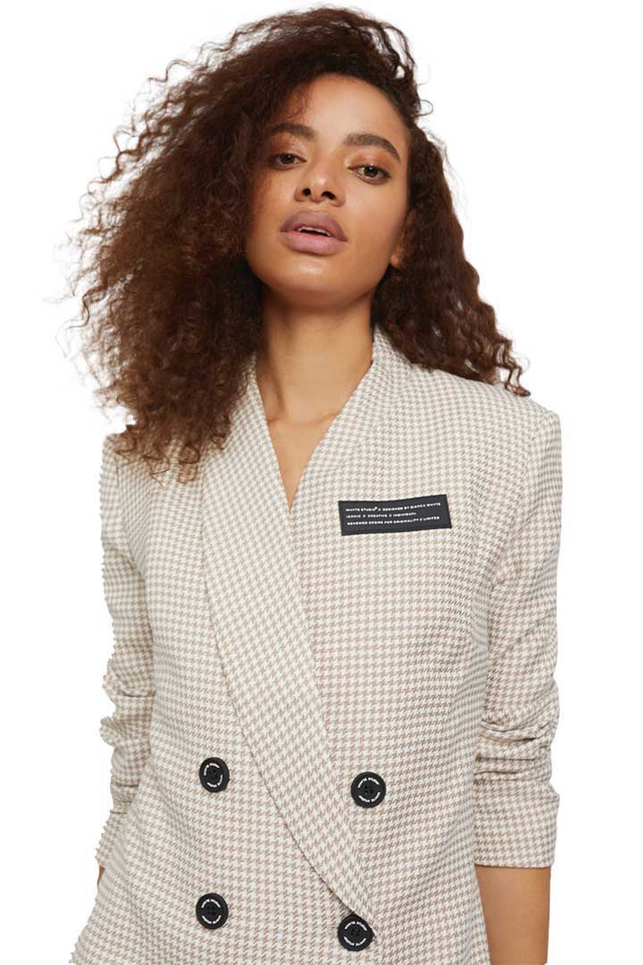 Picture of The “DEACTIVATE” Double Breasted Blazer Dress - Latte Hound Stooth  Beige