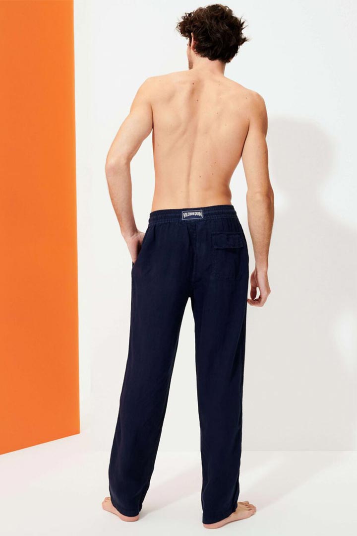 Picture of Men Linen Pants Solid-Navy