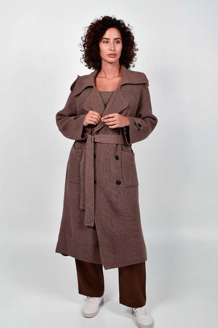Picture of Knitted Trench Coat-Chocolate Brown