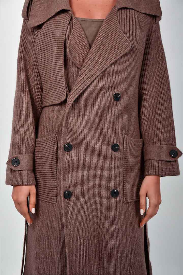 Picture of Knitted Trench Coat-Chocolate Brown