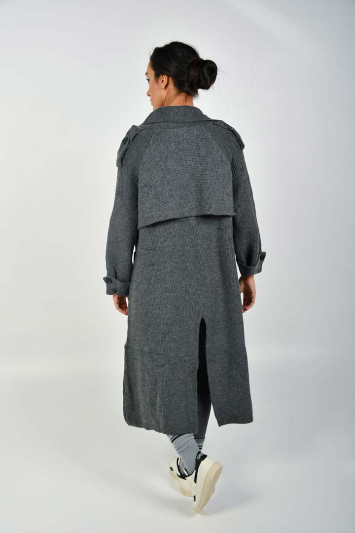 Picture of Knitted Trench Coat-Grey