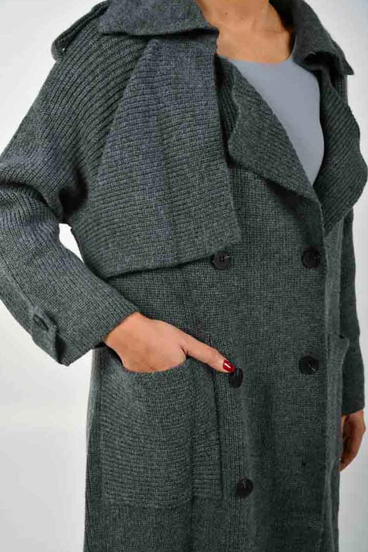 Picture of Knitted Trench Coat-Grey