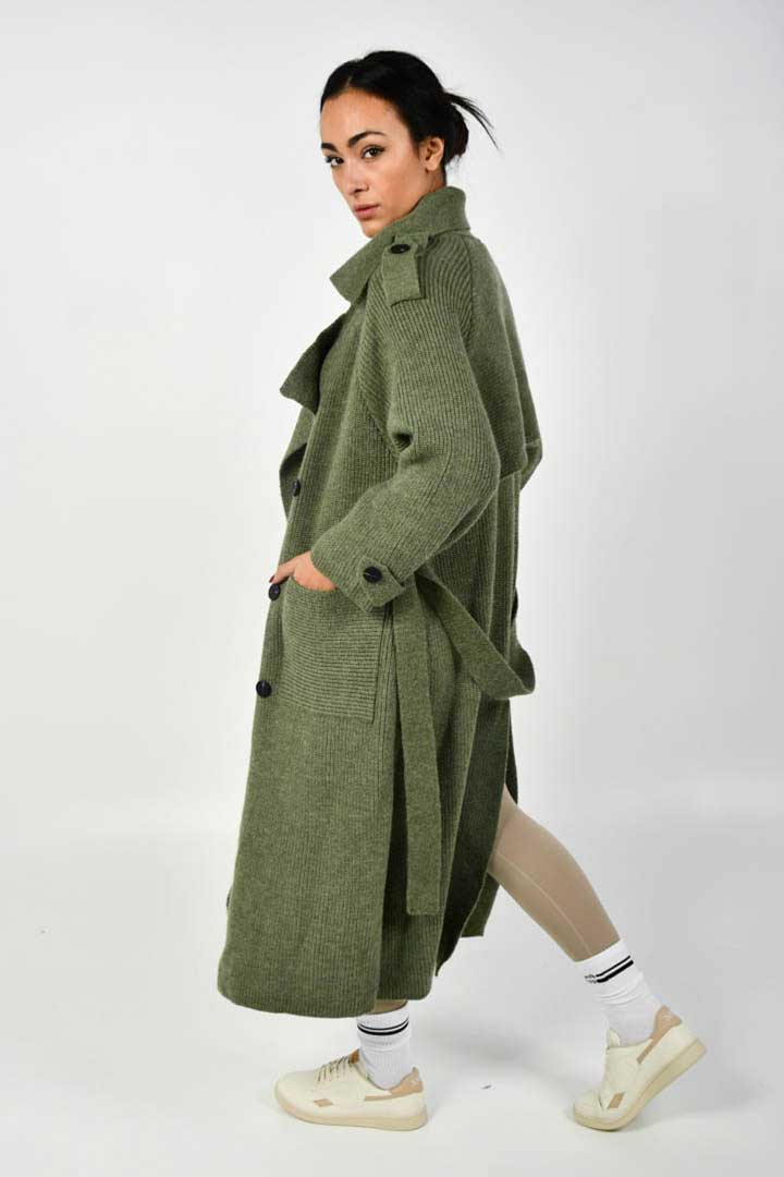 صورة Knitted Trench Coat-Green
