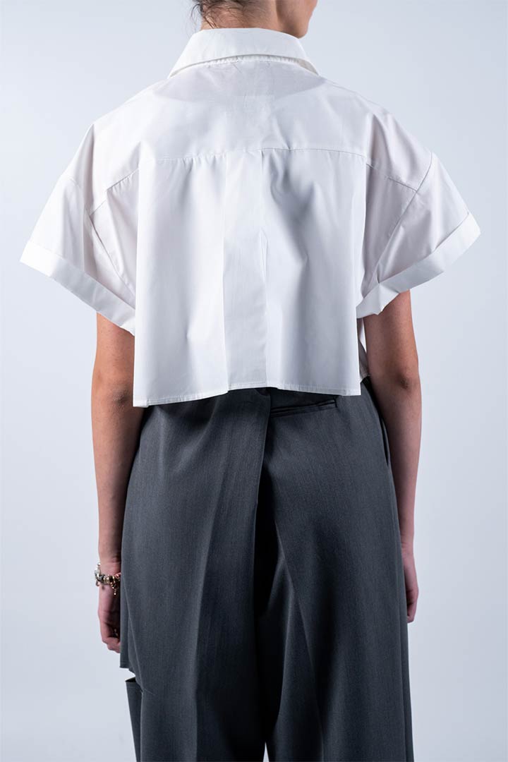 صورة Cropped Short Sleeve Shirt-White