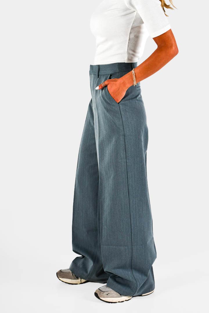 Picture of Mid Waist Straight Trousers-Blue