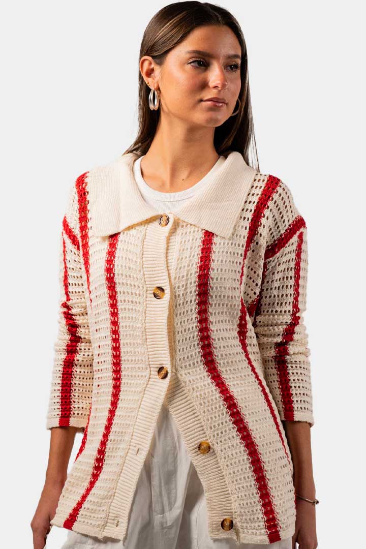 صورة Light Weight Crochet Long Sleeve-Red