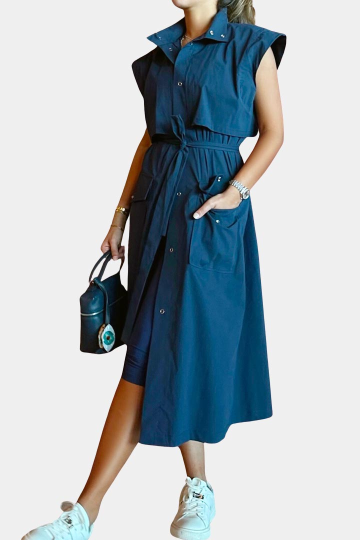 Picture of Sleeveless Trench Coat-Navy