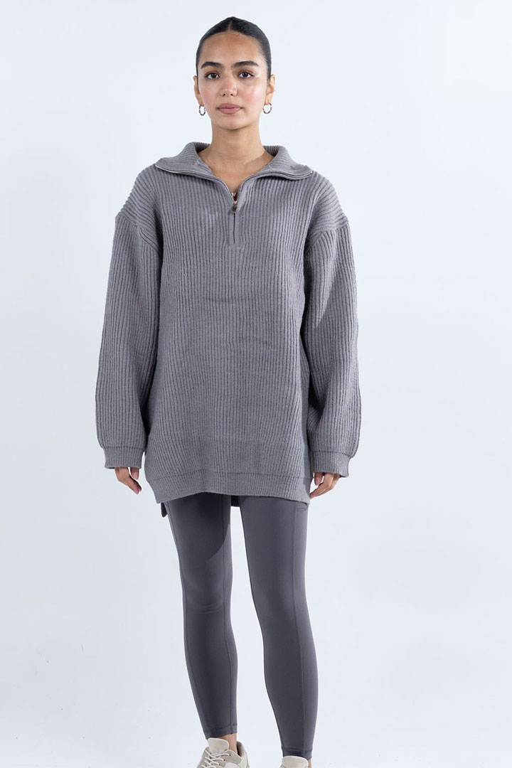 صورة Oversized Knitted Jumper-Grey
