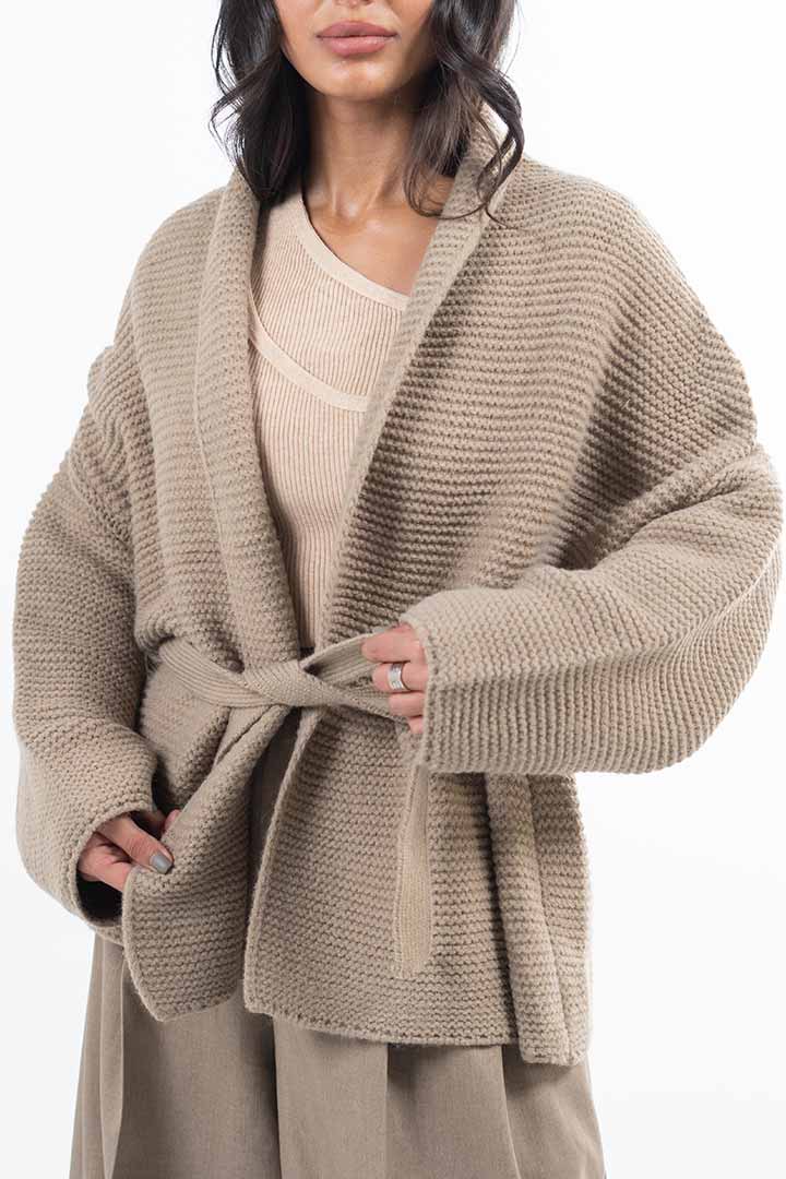 Picture of Short Belted Cardigan - Coffee
