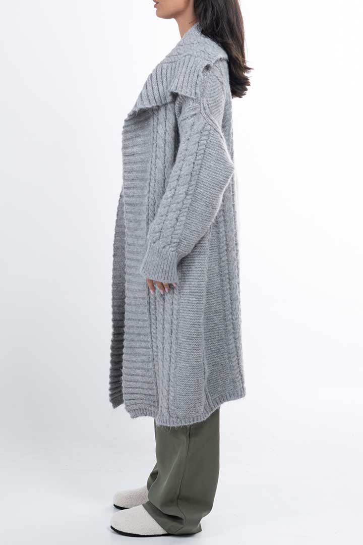 صورة Mid Knitted Cardigan-Grey
