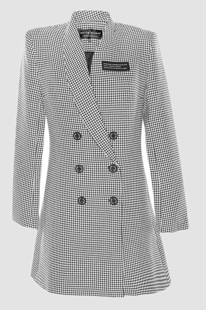Picture of The “DEACTIVATE” Double Breasted Blazer Dress-Latte Hound Stooth Black and White / Mixed