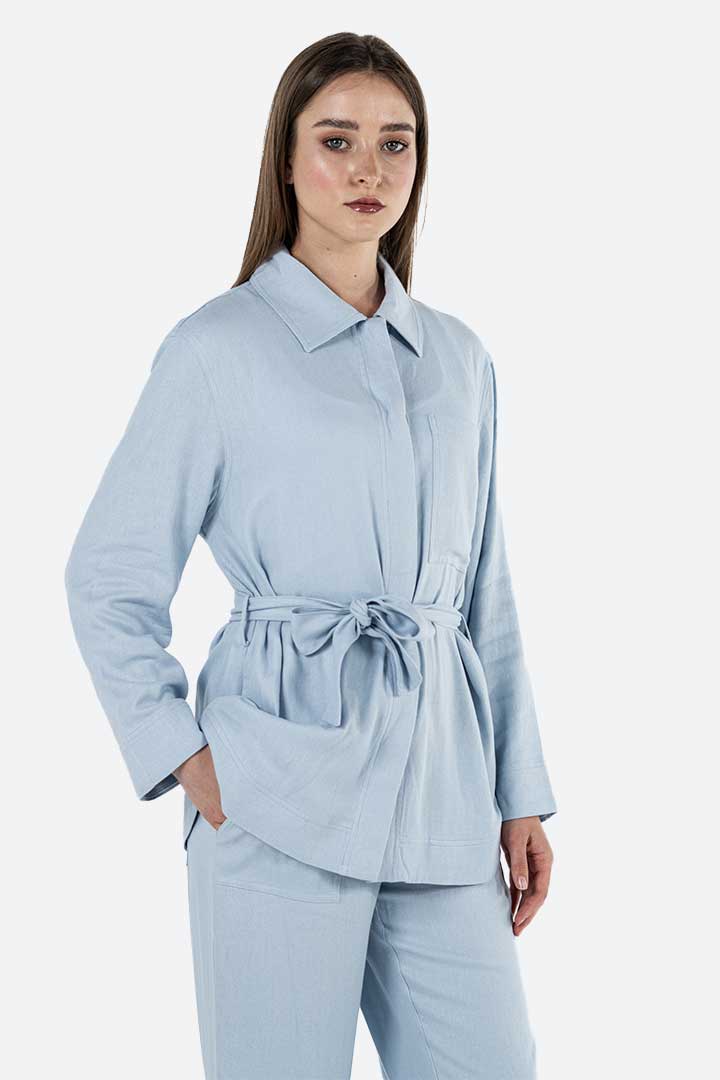 Picture of Blissful Linen Blend Top-SkyBlue