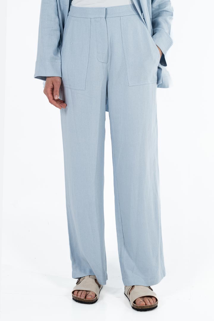 Picture of Blissful Linen Blend Trousers-SkyBlue