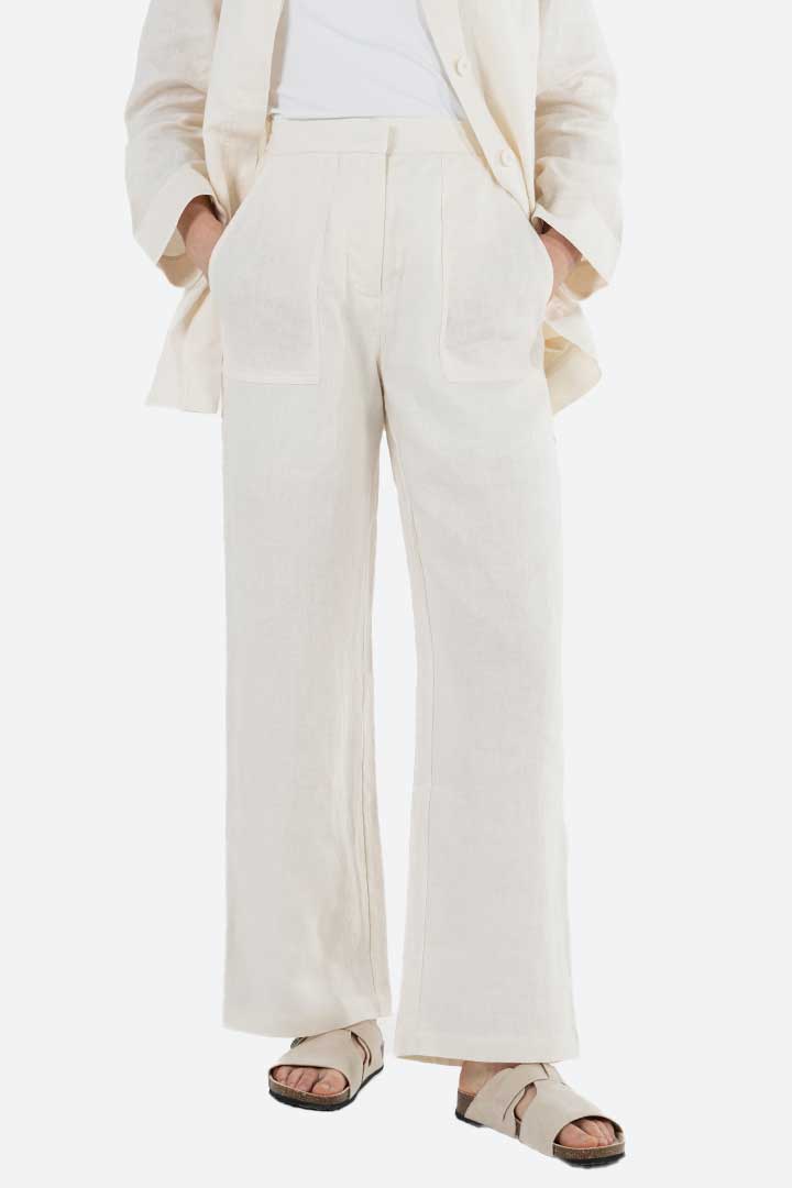 Picture of 100% Linen Trousers-Off White