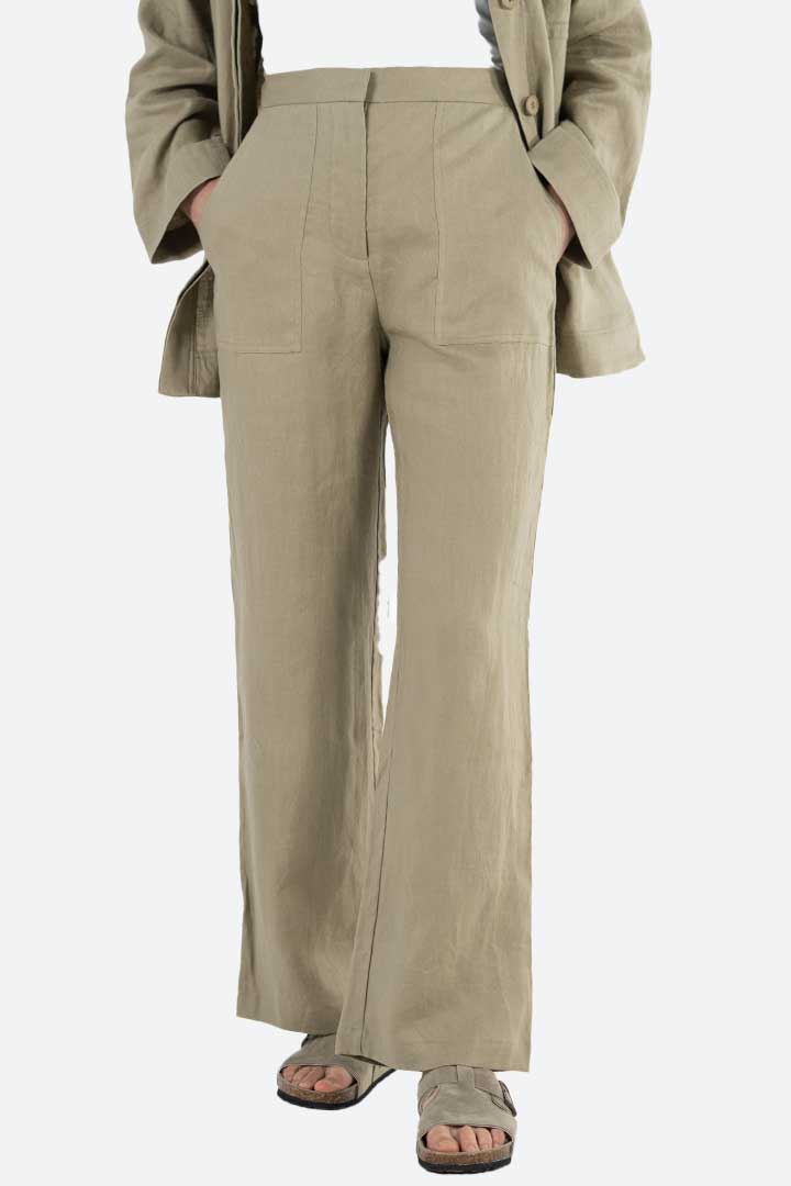 Picture of 100% Linen Trousers-Light Khaki