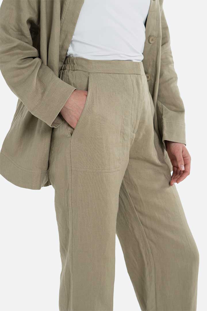 Picture of 100% Linen Trousers-Light Khaki