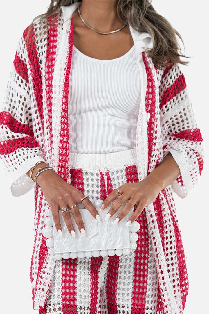 Picture of Crochet Beach Cover up Set-Pink
