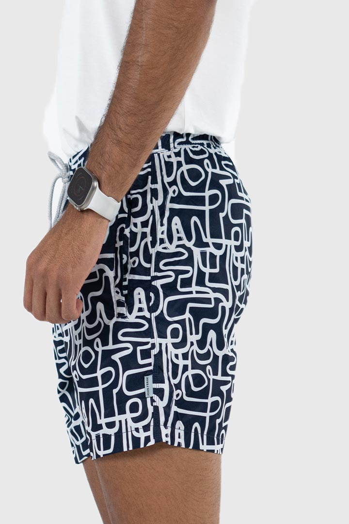 Picture of John Frank All Over Printed Swimshorts - Geo Line Navy
